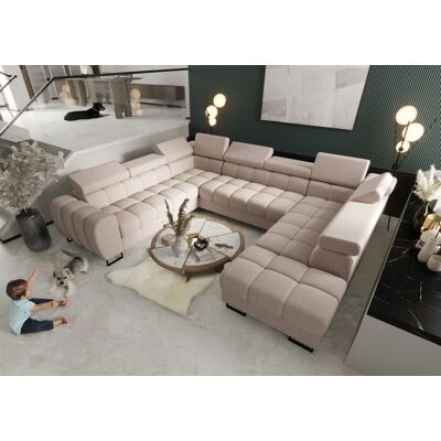 Fun Moebel Wohnlandschaft Schlafsofa BASTIEN XL in Stoff Gemma Creme Ottomane Rechts Fun Moebel Wohnlandschaft Schlafsofa BASTIEN XL in Stoff Gemma Creme Ottomane Rechts