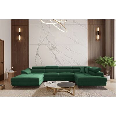 Fun Möbel Wohnlandschaft Schlafsofa Sofa CARMELO in Stoff Nova Grün Ottomane Links Fun Möbel Wohnlandschaft Schlafsofa Sofa CARMELO in Stoff Nova Grün Ottomane Links