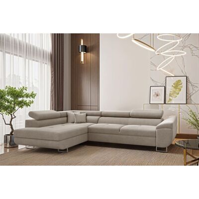 Fun Möbel Ecksofa Schlafsofa Sofa CARMELO in Stoff Nova Hellgrau Ottomane Links Fun Möbel Ecksofa Schlafsofa Sofa CARMELO in Stoff Nova Hellgrau Ottomane Links