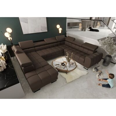Fun Moebel Wohnlandschaft Schlafsofa BASTIEN XL in Stoff Terra Braun Ottomane Links Fun Moebel Wohnlandschaft Schlafsofa BASTIEN XL in Stoff Terra Braun Ottomane Links