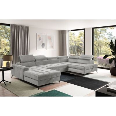 Fun Möbel Wohnlandschaft Schlafsofa AGNESA Stoff Salvador Hellgrau Ottomane Links Fun Möbel Wohnlandschaft Schlafsofa AGNESA Stoff Salvador Hellgrau Ottomane Links