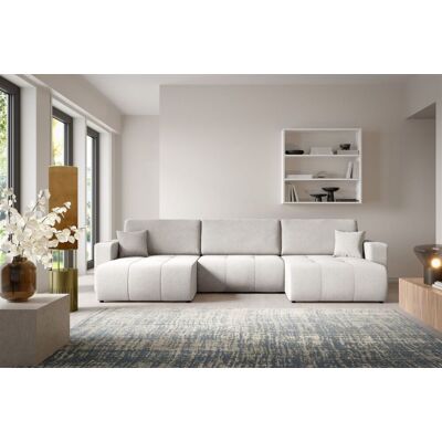 Fun Möbel Wohnlandschaft Sofa mit Schlaffunktion AUGUSTO in Stoff Wind Hellgrau Fun Möbel Wohnlandschaft Sofa mit Schlaffunktion AUGUSTO in Stoff Wind Hellgrau