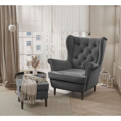 Fun Möbel Sessel Ohrensessel NINON inkl. Hocker in Stoff Trinity Dunkelgrau Fun Möbel Sessel Ohrensessel NINON inkl. Hocker in Stoff Trinity Dunkelgrau