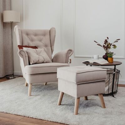 Fun Möbel Sessel Ohrensessel ALISON inkl. Hocker in Stoff Trinity Beige Fun Möbel Sessel Ohrensessel ALISON inkl. Hocker in Stoff Trinity Beige