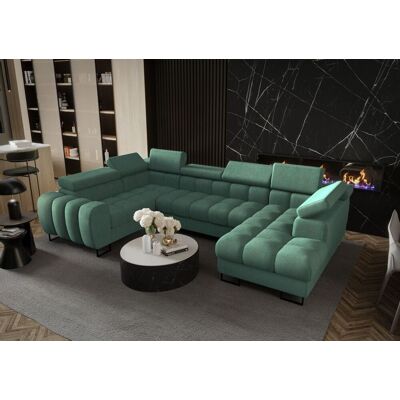 Fun Moebel Wohnlandschaft Schlafsofa BASTIEN in Stoff Moly Grün Ottomane Rechts Fun Moebel Wohnlandschaft Schlafsofa BASTIEN in Stoff Moly Grün Ottomane Rechts