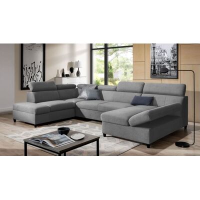 Fun Möbel Wohnlandschaft Schlafsofa Sofa ANTON in Stoff Esito Grau Ottomane Rechts Fun Möbel Wohnlandschaft Schlafsofa Sofa ANTON in Stoff Esito Grau Ottomane Rechts