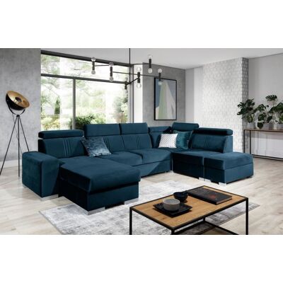 Fun Moebel Wohnlandschaft Schlafsofa NOLAN inkl. USB in Stoff Element Blau Ottomane Links Fun Moebel Wohnlandschaft Schlafsofa NOLAN inkl. USB in Stoff Element Blau Ottomane Links