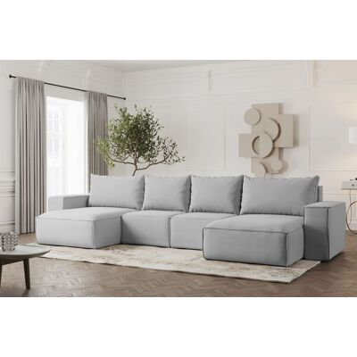 Fun Möbel Wohnlandschaft U-Form Sofa ESTELLE in Stoff Opera Velvet Hellgrau Fun Möbel Wohnlandschaft U-Form Sofa ESTELLE in Stoff Opera Velvet Hellgrau