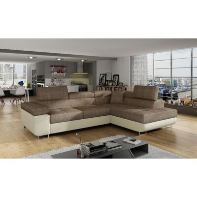 Fun Moebel Ecksofa Schlafsofa SARRA Stoff Soft- Berlin Beige- Dunkelbeige Ottomane Rechts Fun Moebel Ecksofa Schlafsofa SARRA Stoff Soft- Berlin Beige- Dunkelbeige Ottomane Rechts