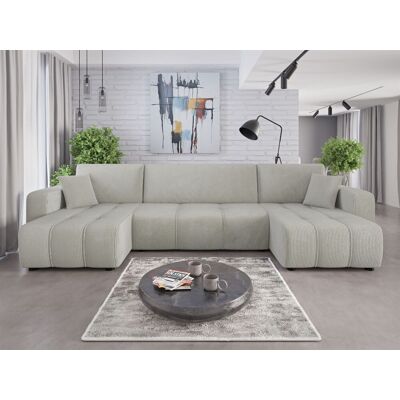 Fun Möbel Wohnlandschaft mit Schlaffunktion DAGNY Sofa U-Form in Stoff Poso Hellgrau Fun Möbel Wohnlandschaft mit Schlaffunktion DAGNY Sofa U-Form in Stoff Poso Hellgrau