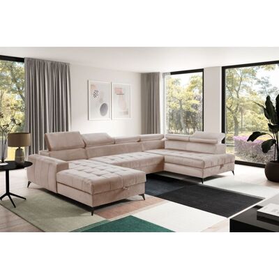 Fun Möbel Wohnlandschaft Schlafsofa AGNESA Stoff Salvador Hellbeige Ottomane Links Fun Möbel Wohnlandschaft Schlafsofa AGNESA Stoff Salvador Hellbeige Ottomane Links