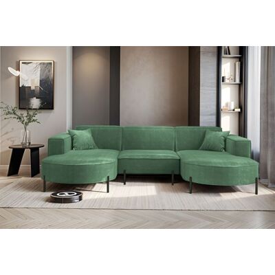Fun Möbel Wohnlandschaft U-Form Sofa VALENCIA in Stoff Noel Grün Fun Möbel Wohnlandschaft U-Form Sofa VALENCIA in Stoff Noel Grün