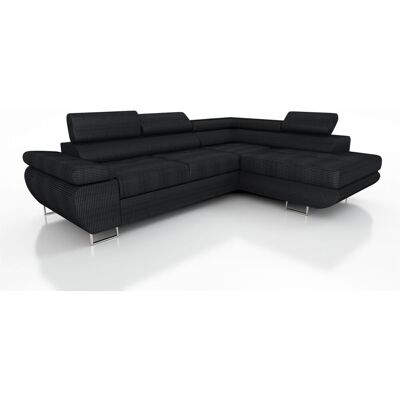 Fun Moebel Couchgarnitur ELON Stoff Schwarz mit Schlaffunktion Ottomane Rechts Fun Moebel Couchgarnitur ELON Stoff Schwarz mit Schlaffunktion Ottomane Rechts