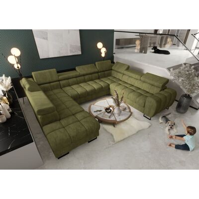 Fun Moebel Wohnlandschaft Schlafsofa BASTIEN XL in Stoff Terra Mintgrün Ottomane Links Fun Moebel Wohnlandschaft Schlafsofa BASTIEN XL in Stoff Terra Mintgrün Ottomane Links