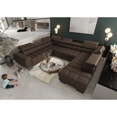 Fun Moebel Wohnlandschaft Schlafsofa BASTIEN XL in Stoff Terra Braun Ottomane Rechts Fun Moebel Wohnlandschaft Schlafsofa BASTIEN XL in Stoff Terra Braun Ottomane Rechts