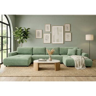 Fun Möbel Wohnlandschaft mit Schlaffunktion BRUSK MAX Sofa in Stoff Kronos Hellgrün Fun Möbel Wohnlandschaft mit Schlaffunktion BRUSK MAX Sofa in Stoff Kronos Hellgrün