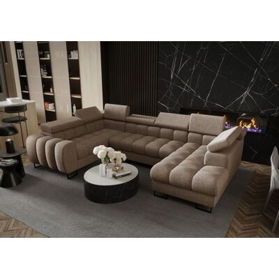 Fun Moebel Wohnlandschaft Schlafsofa BASTIEN in Stoff Aragon Beige Ottomane Rechts Fun Moebel Wohnlandschaft Schlafsofa BASTIEN in Stoff Aragon Beige Ottomane Rechts