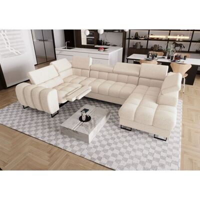 Fun Moebel Wohnlandschaft Schlafsofa BASTIEN RELAX in Stoff Aragon Creme Ottomane Rechts Fun Moebel Wohnlandschaft Schlafsofa BASTIEN RELAX in Stoff Aragon Creme Ottomane Rechts
