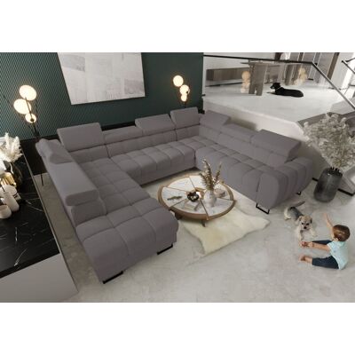 Fun Moebel Wohnlandschaft Schlafsofa BASTIEN XL in Stoff Gemma Dunkelgrau Ottomane Links Fun Moebel Wohnlandschaft Schlafsofa BASTIEN XL in Stoff Gemma Dunkelgrau Ottomane Links