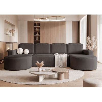 Fun Möbel Wohnlandschaft mit Schlaffunktion Sofa ARLET in Stoff Riviera Dunkelgrau Fun Möbel Wohnlandschaft mit Schlaffunktion Sofa ARLET in Stoff Riviera Dunkelgrau