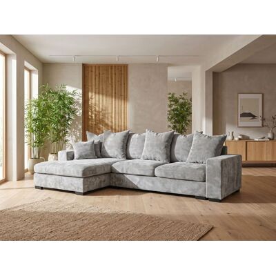 Fun Möbel Ecksofa mit Schlaffunktion BENICIO Sofa in Stoff Flow Hellgrau Ottomane Links Fun Möbel Ecksofa mit Schlaffunktion BENICIO Sofa in Stoff Flow Hellgrau Ottomane Links