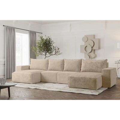 Fun Möbel Wohnlandschaft U-Form Sofa ESTELLE mit Schlaffunktion in Stoff Abriamo Beige Fun Möbel Wohnlandschaft U-Form Sofa ESTELLE mit Schlaffunktion in Stoff Abriamo Beige