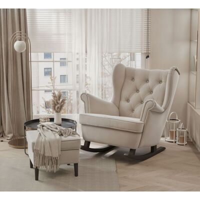 Fun Möbel Schaukelsessel Ohrensessel Sessel NINON inkl. Hocker in Stoff Trinity Beige Fun Möbel Schaukelsessel Ohrensessel Sessel NINON inkl. Hocker in Stoff Trinity Beige