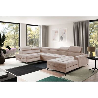 Fun Möbel Wohnlandschaft Schlafsofa AGNESA Stoff Salvador Hellbeige Ottomane Rechts Fun Möbel Wohnlandschaft Schlafsofa AGNESA Stoff Salvador Hellbeige Ottomane Rechts