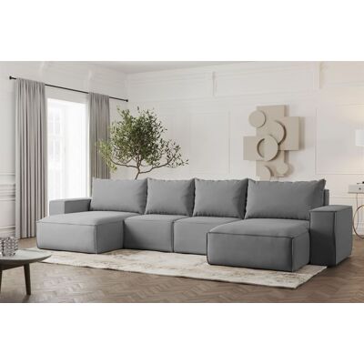 Fun Möbel Wohnlandschaft U-Form Sofa ESTELLE mit Schlaffunktion in Stoff Opera Velvet Grau Fun Möbel Wohnlandschaft U-Form Sofa ESTELLE mit Schlaffunktion in Stoff Opera Velvet Grau