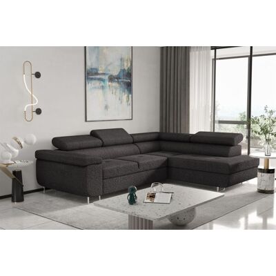 Fun Moebel Ecksofa Sofa JADE Stoff Ascot Schwarz mit Schlaffunktion Ottomane Rechts Fun Moebel Ecksofa Sofa JADE Stoff Ascot Schwarz mit Schlaffunktion Ottomane Rechts