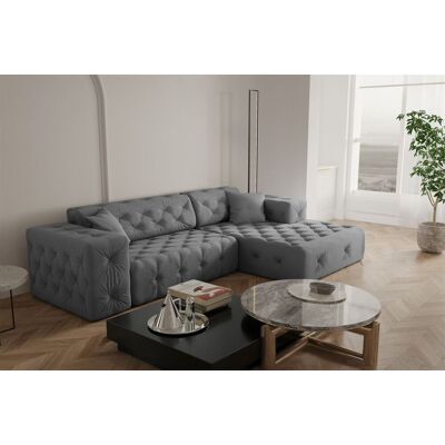 Fun Moebel CHANTAL Sofa Opera Velvet Grau Ottomane Rechts Fun Moebel CHANTAL Sofa Opera Velvet Grau Ottomane Rechts