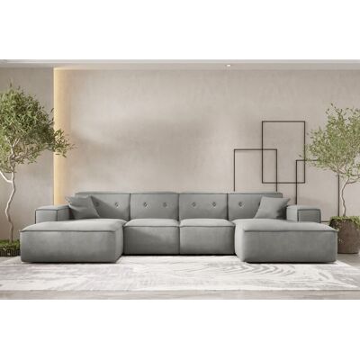Fun Möbel Wohnlandschaft Sofa U-Form CESINA XS in Stoff Opera Velvet Steingrau Fun Möbel Wohnlandschaft Sofa U-Form CESINA XS in Stoff Opera Velvet Steingrau