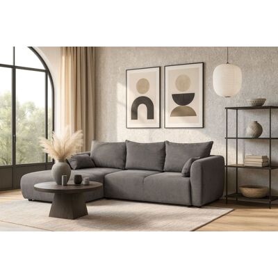 Fun Möbel Ecksofa mit Schlaffunktion RUDEN Sofa in Stoff Raven Grau Ottomane Links Fun Möbel Ecksofa mit Schlaffunktion RUDEN Sofa in Stoff Raven Grau Ottomane Links