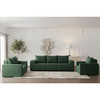 Fun Möbel Sofaset Designersofa ESTELLE 3-2-1 mit Schlaffunktion in Stoff Poso Grün Fun Möbel Sofaset Designersofa ESTELLE 3-2-1 mit Schlaffunktion in Stoff Poso Grün