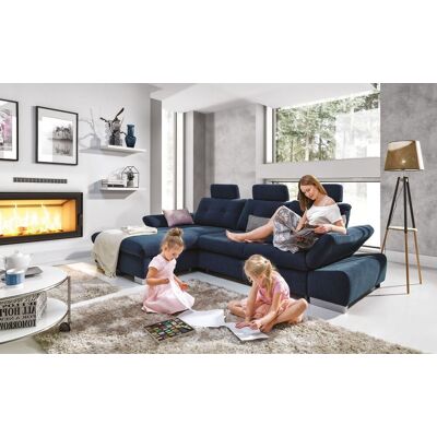 Fun Möbel - REMON - Blau - Linke Ottomane - Schlafsofa Fun Möbel - REMON - Blau - Linke Ottomane - Schlafsofa