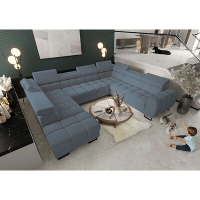Fun Moebel Wohnlandschaft Schlafsofa BASTIEN XL in Stoff Gemma Blau Ottomane Links Fun Moebel Wohnlandschaft Schlafsofa BASTIEN XL in Stoff Gemma Blau Ottomane Links