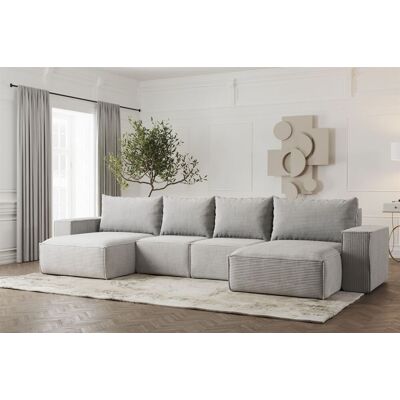 Fun Möbel Wohnlandschaft U-Form Sofa ESTELLE in Stoff Poso Hellgrau Fun Möbel Wohnlandschaft U-Form Sofa ESTELLE in Stoff Poso Hellgrau