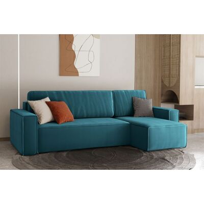 Fun Moebel Ecksofa Schlafsofa Sofa MARIS Stoff Ozeanblau Ottomane Rechts Fun Moebel Ecksofa Schlafsofa Sofa MARIS Stoff Ozeanblau Ottomane Rechts