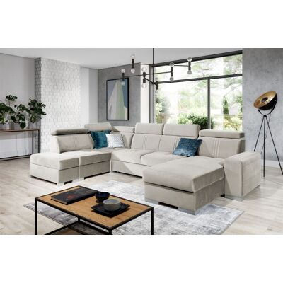 Fun Moebel Wohnlandschaft Schlafsofa NOLAN inkl. USB Stoff Monolith Beige Ottomane Rechts Fun Moebel Wohnlandschaft Schlafsofa NOLAN inkl. USB Stoff Monolith Beige Ottomane Rechts