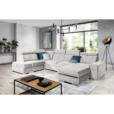 Fun Moebel Wohnlandschaft Schlafsofa NOLAN inkl. USB in Stoff Element Creme Ottomane Rechts Fun Moebel Wohnlandschaft Schlafsofa NOLAN inkl. USB in Stoff Element Creme Ottomane Rechts
