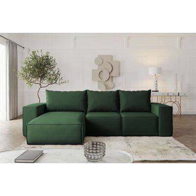 Fun Möbel Ecksofa mit Schlaffunktion ESTELLE Stoff Opera Velvet Dunkelgrün Ottomane Links Fun Möbel Ecksofa mit Schlaffunktion ESTELLE Stoff Opera Velvet Dunkelgrün Ottomane Links