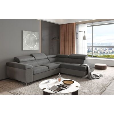 Fun Moebel Ecksofa Sofa JADE Stoff Sawana Dunkelgrau mit Schlaffunktion Ottomane Rechts Fun Moebel Ecksofa Sofa JADE Stoff Sawana Dunkelgrau mit Schlaffunktion Ottomane Rechts