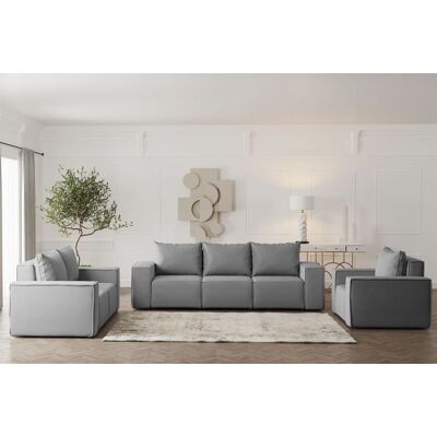 Fun Möbel Sofaset Designersofa ESTELLE 3-2-1 mit Schlaffunktion Stoff Opera Velvet Grau Fun Möbel Sofaset Designersofa ESTELLE 3-2-1 mit Schlaffunktion Stoff Opera Velvet Grau