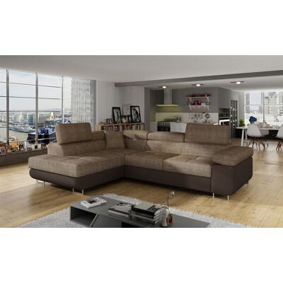 Fun Moebel Ecksofa Schlafsofa SARRA Stoff Soft- Berlin Braun-Beige Ottomane Links Fun Moebel Ecksofa Schlafsofa SARRA Stoff Soft- Berlin Braun-Beige Ottomane Links