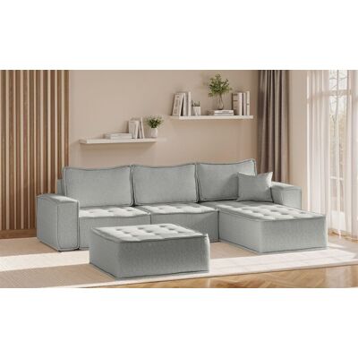 Fun Möbel Ecksofa Modulsofa 4-teilig SANDE Stoff Alpine Hellgrau Ottomane Rechts Fun Möbel Ecksofa Modulsofa 4-teilig SANDE Stoff Alpine Hellgrau Ottomane Rechts