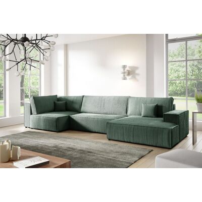 Fun Möbel Wohnlandschaft Schlafsofa CORUNIA Stoff Poso Grün Ottomane Rechts Fun Möbel Wohnlandschaft Schlafsofa CORUNIA Stoff Poso Grün Ottomane Rechts