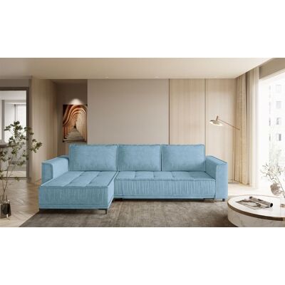 Fun Möbel Ecksofa Schlafsofa Sofa JUNA Stoff Terra Azurblau Ottomane Links Fun Möbel Ecksofa Schlafsofa Sofa JUNA Stoff Terra Azurblau Ottomane Links