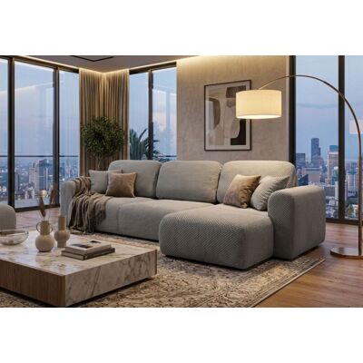 Fun Möbel Ecksofa mit Schlaffunktion BRUSK Sofa in Stoff Pop Hellgrau Ottomane Rechts Fun Möbel Ecksofa mit Schlaffunktion BRUSK Sofa in Stoff Pop Hellgrau Ottomane Rechts