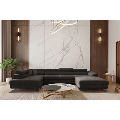 Fun Möbel Wohnlandschaft Schlafsofa Sofa CARMELO in Stoff Nova Grafit Ottomane Rechts Fun Möbel Wohnlandschaft Schlafsofa Sofa CARMELO in Stoff Nova Grafit Ottomane Rechts