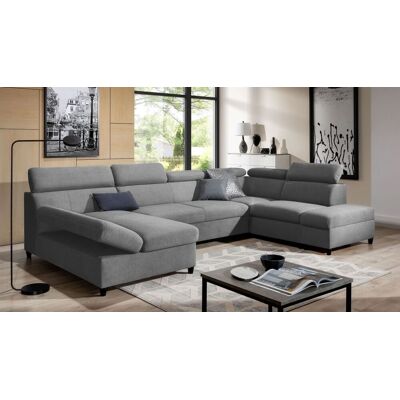 Fun Möbel Wohnlandschaft Schlafsofa Sofa ANTON in Stoff Esito Grau Ottomane Links Fun Möbel Wohnlandschaft Schlafsofa Sofa ANTON in Stoff Esito Grau Ottomane Links
